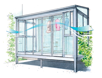 サンルーム・サニージュ：風をしっかり採り込んで、洗濯物が乾きやすい開口